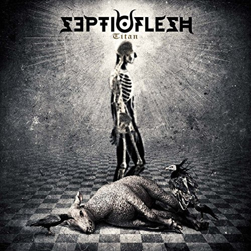 Septic Flesh "Titan" vinyl album cover: skeletal figure, birds, and checkered floor.