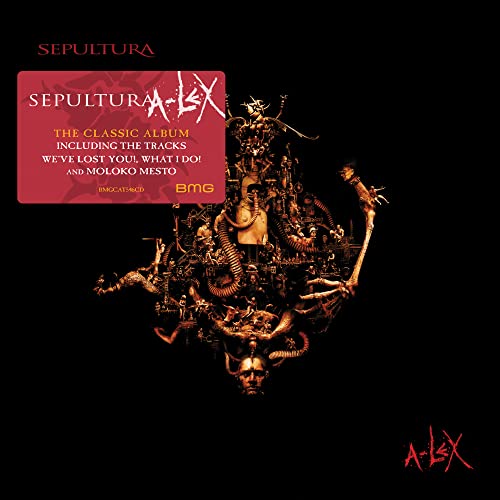 Sepultura's "A-Lex" CD cover: collage of mechanical and organic forms.