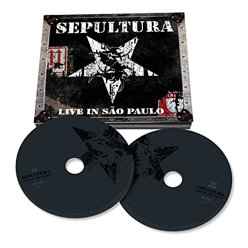Sepultura Live in São Paulo album cover and two black discs with star logo.