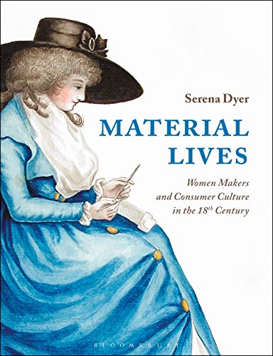 Book cover showing an 18th-century woman in a blue dress sewing, with title text.