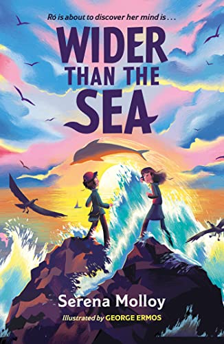 Book cover showing two children on rocks by a sea with a dolphin above.