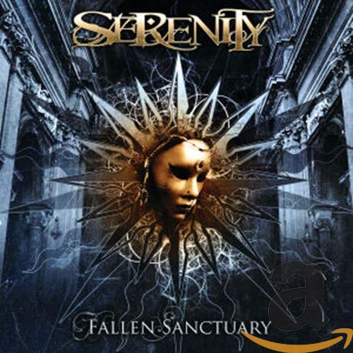 CD cover for Serenity’s “Fallen Sanctuary” featuring a masked face and ornate architecture.