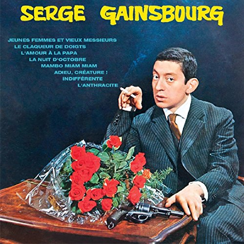 Serge Gainsbourg album cover featuring a portrait and roses, gun present.