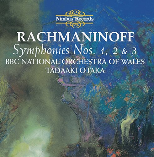 "CD cover featuring abstract artwork and text about Rachmaninoff symphonies."