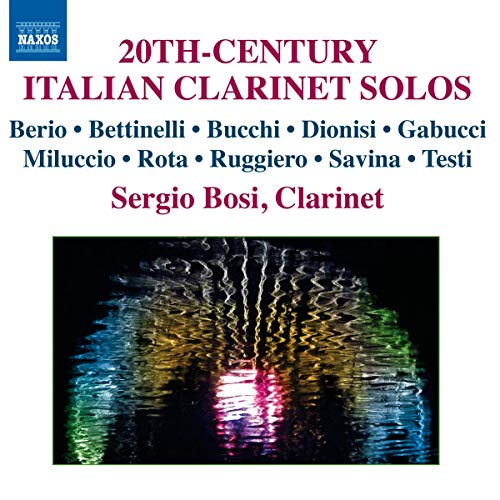 CD cover for "Sergio Bosi - Works For Solo Clarinet" with abstract art.