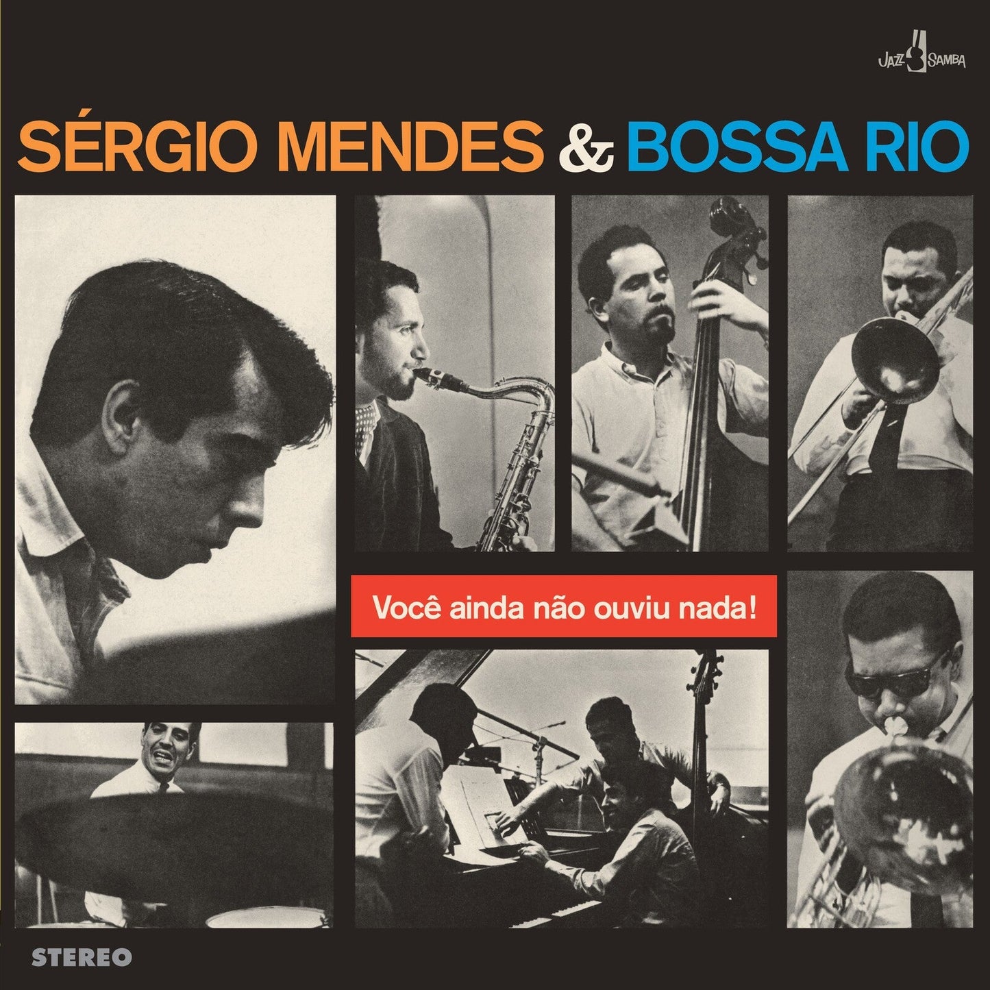 Album cover featuring black and white photos of musicians playing instruments in a collage.