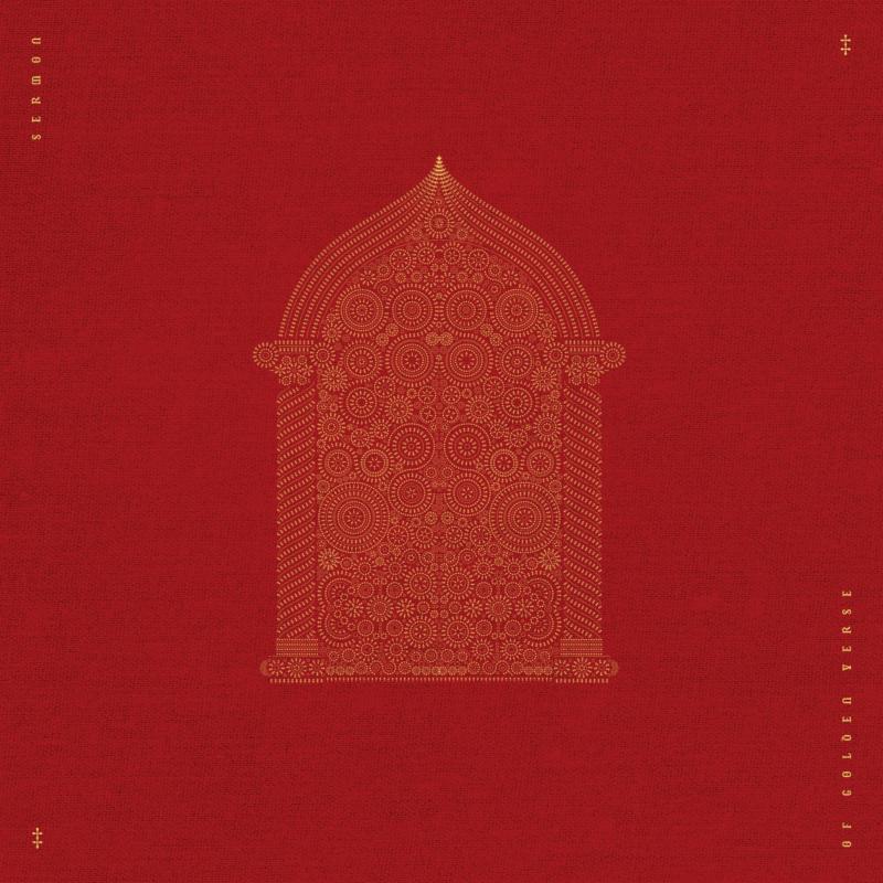 Red album cover with a detailed gold ornamental arch design.
