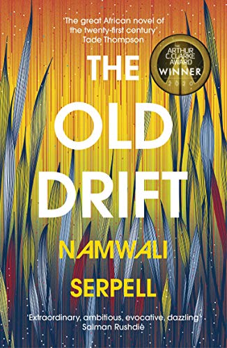 Book cover for "The Old Drift" with tall grasses and award seal.