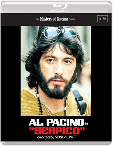 Blu-ray cover for "Serpico" featuring Al Pacino in a close-up portrait.