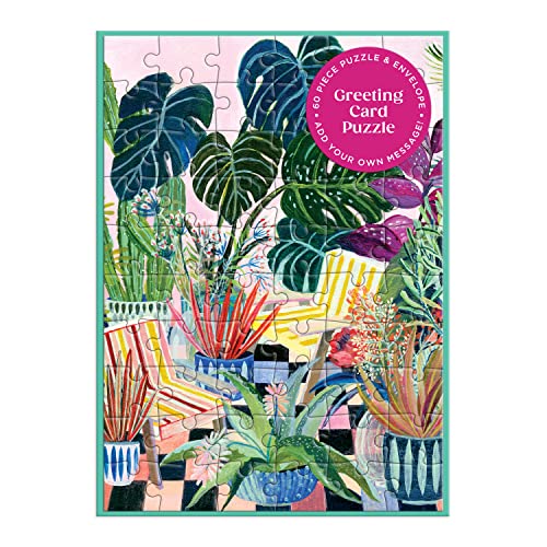 A 60-piece jigsaw puzzle featuring a colorful illustration of various potted plants and chairs.