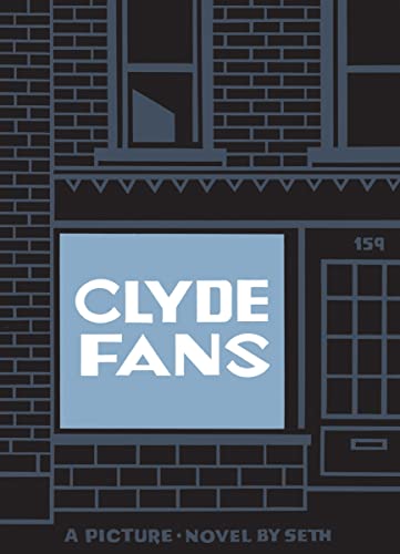 Book cover for "Clyde Fans" with a blue square and brick building.