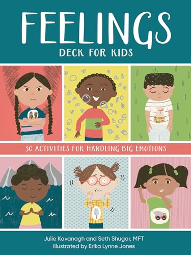 Card deck cover with illustrated children expressing various emotions.