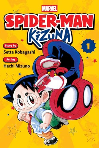Spider-Man carrying a young boy, manga-style cover for “Kizuna, Vol. 1”.