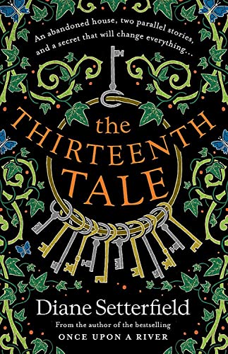 Book cover: "The Thirteenth Tale" with keys and floral vine design.