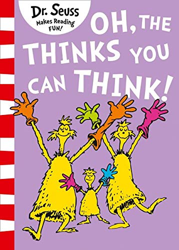 Dr. Seuss book cover: colorful characters with raised hands on purple.