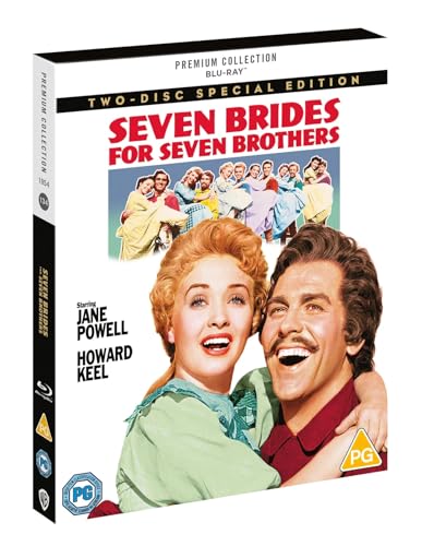 Blu-ray cover for Seven Brides for Seven Brothers featuring Jane Powell and Howard Keel.
