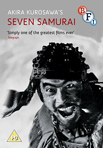 DVD cover for Akira Kurosawa’s “Seven Samurai” featuring a samurai portrait.