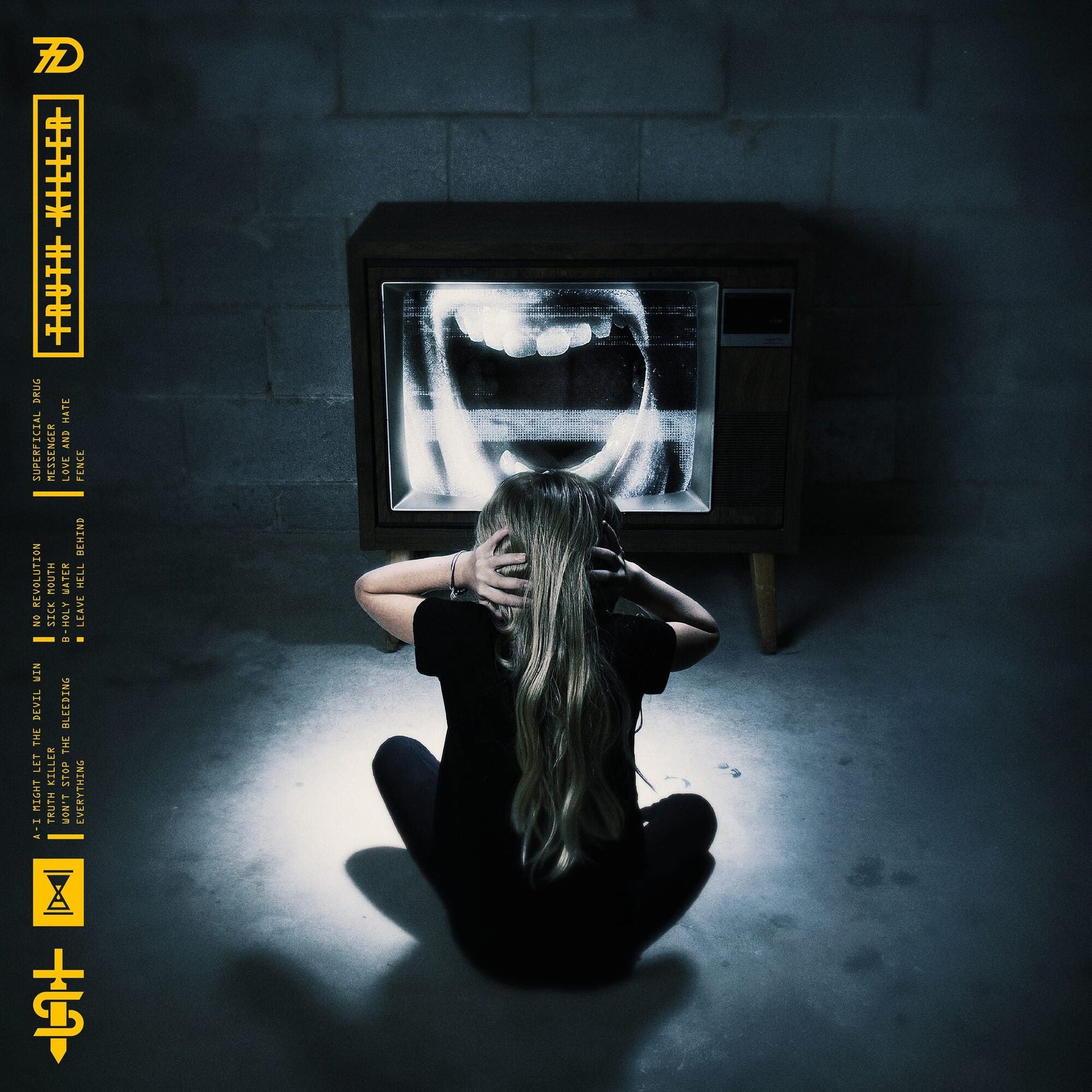 Sevendust CD cover: person silhouetted before a distorted TV screen.