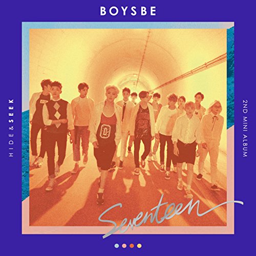 Seventeen album cover: group of thirteen young men walking through a tunnel.
