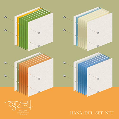 Seventeen’s “Heng:Garae” album cover with layered, colorful binder-like designs.