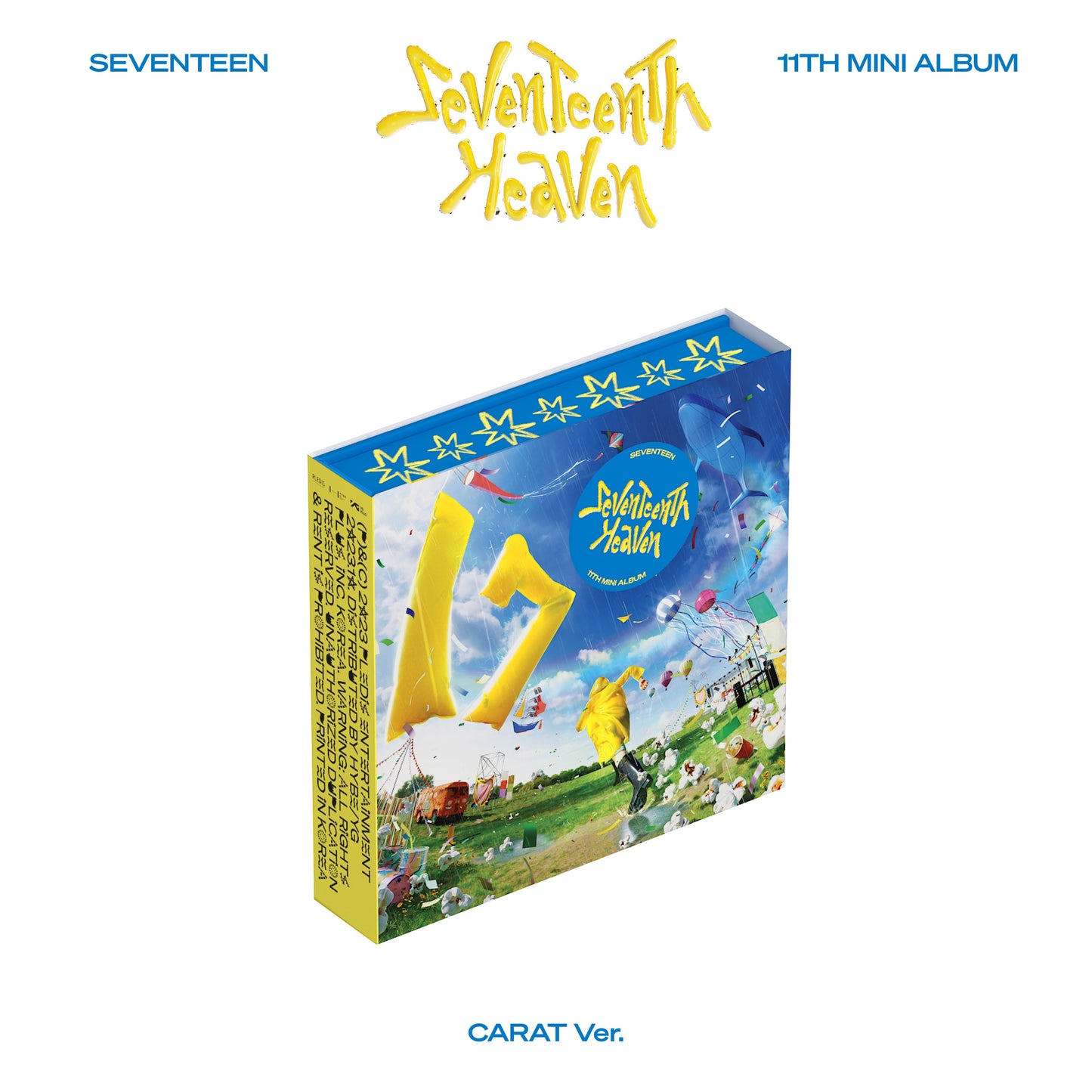 SEVENTEEN’s “Seventeenth Heaven” album cover, a blue box with kite imagery.