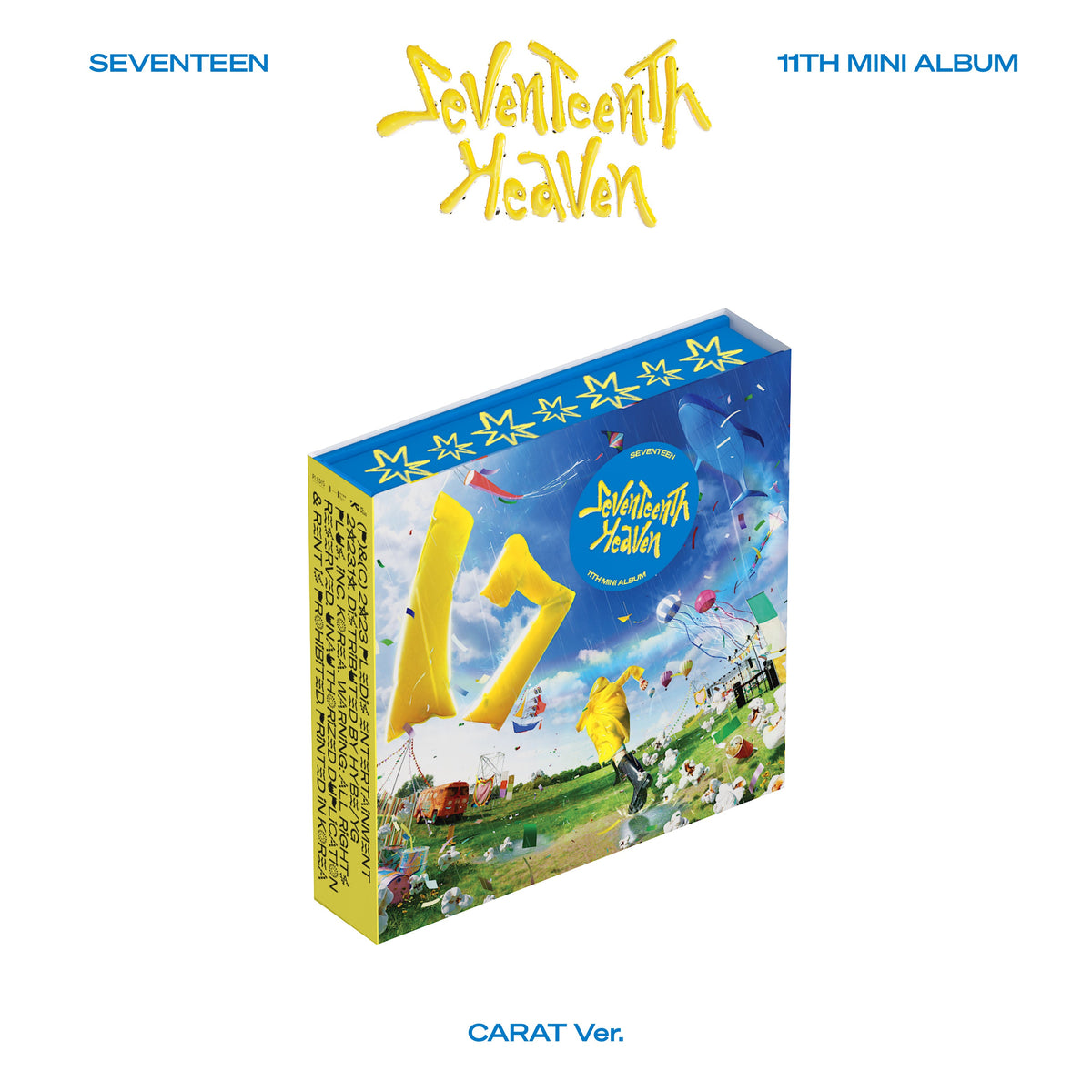 SEVENTEEN’s “Seventeenth Heaven” album cover, a blue box with kite imagery.