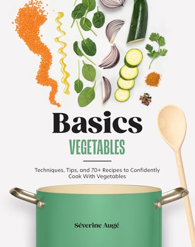 Cookbook cover featuring vegetables, a pot, and wooden spoon.