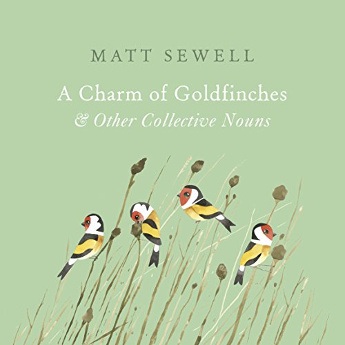 Book cover featuring four illustrated goldfinches perched on tall grass against a light green background.
