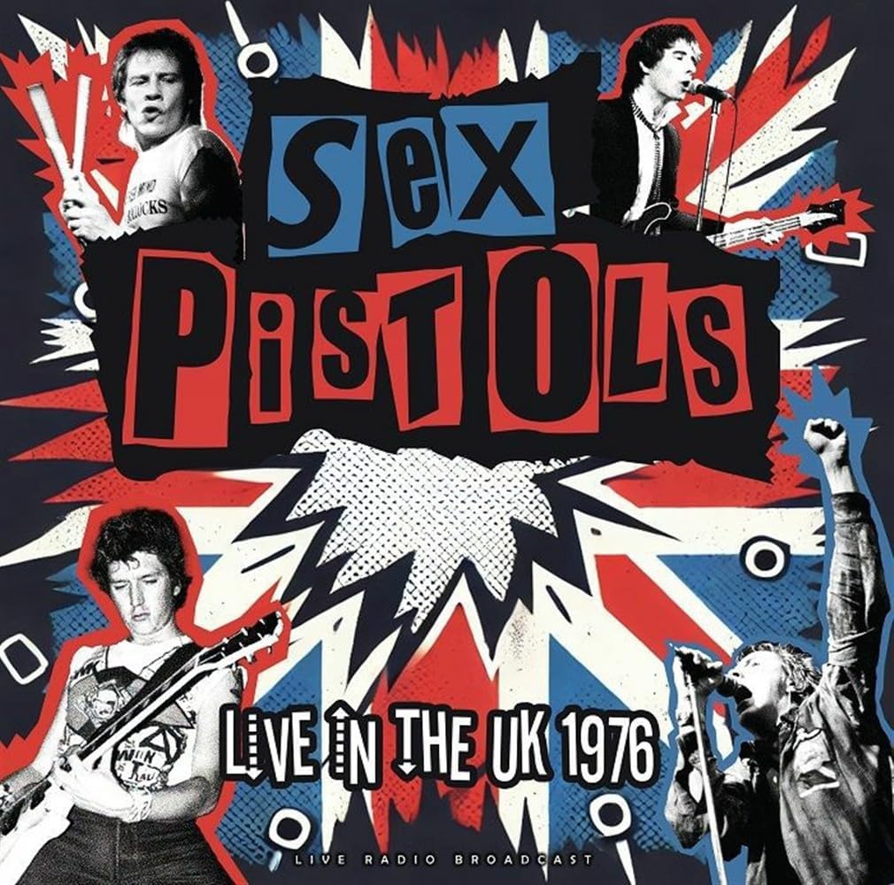 Sex Pistols album cover with band photos and red, white, and blue graphics.