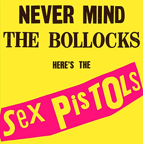 "Yellow album cover with 'Never Mind The Bollocks' and 'Sex Pistols' in bold text."