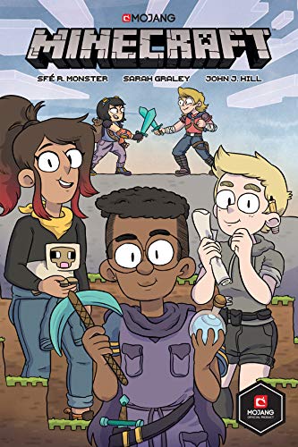 Minecraft graphic novel cover featuring five young adventurers with tools.