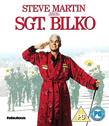 DVD cover of "Sgt. Bilko" featuring Steve Martin in a red robe saluting.