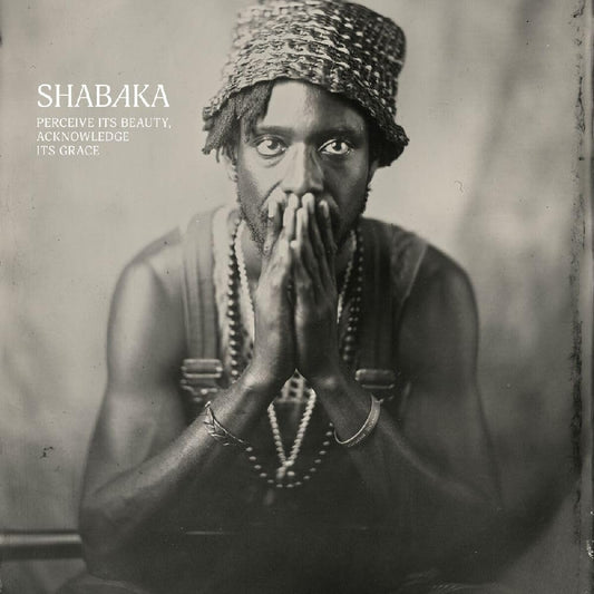 Close-up portrait of Shabaka Hutchings with hands near his face.