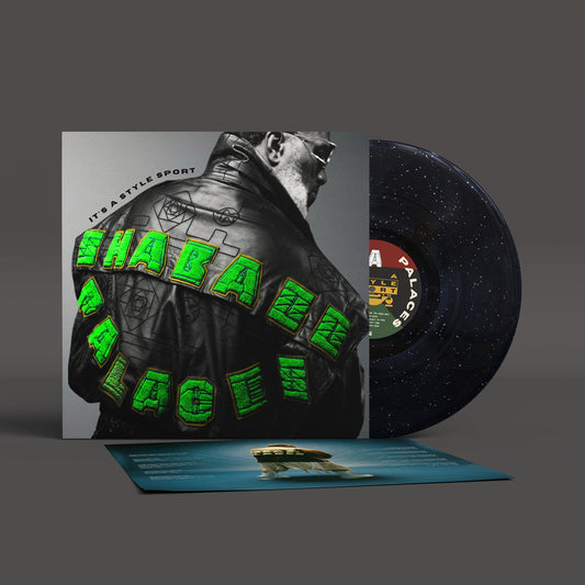 Shabazz Palaces vinyl record with album cover featuring a person in a hoodie.