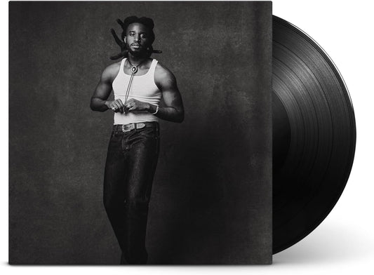 Black and white vinyl record featuring a portrait of Shaboozey.