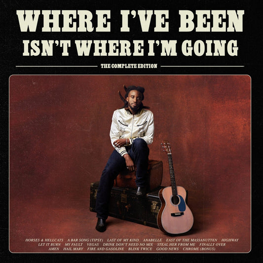 Shaboozey album cover: artist with guitar, vintage trunks, and bold text.