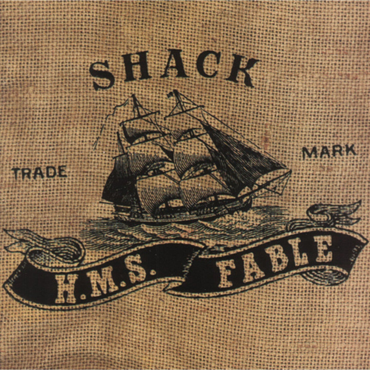 Album cover featuring a sailing ship illustration on a brown burlap textured background.