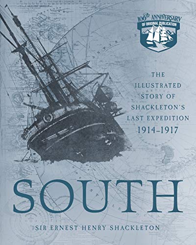 Book cover depicting a ship and map, titled “South” by Shackleton.