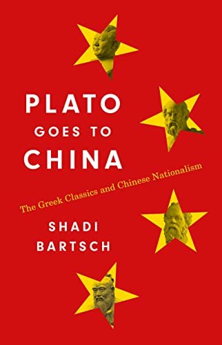 Red book cover with stars featuring portraits and title "Plato Goes to China".