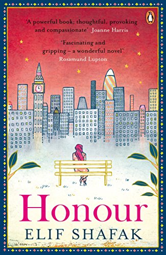 Book cover: "Honour" by Elif Shafak, featuring a London skyline illustration.