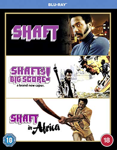 Blu-ray cover art featuring Richard Roundtree in three separate Shaft movie posters.