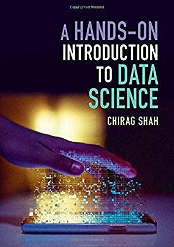 Book cover: “A Hands-On Introduction to Data Science” with digital imagery.