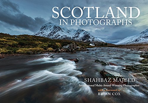 Book cover: Scottish mountains, river, and sky with title "Scotland in Photographs".