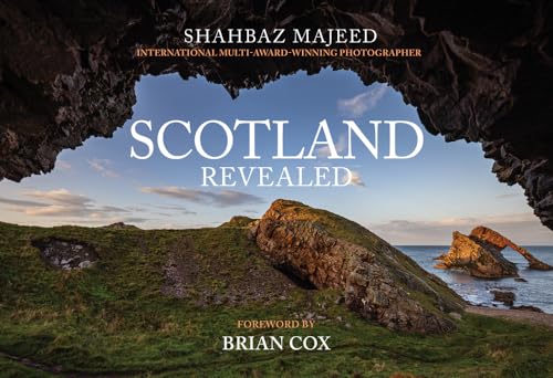 Book cover: “Scotland Revealed” features a coastal landscape framed by a cave.