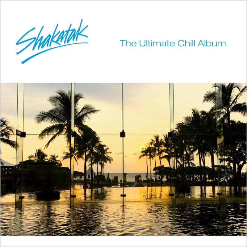 Shakatak album cover: palm trees and sunset viewed through glass panels.