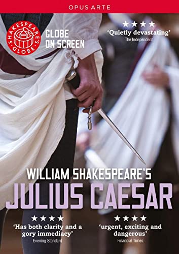 DVD cover for Shakespeare’s *Julius Caesar* featuring a man with a sword.