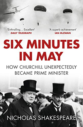 Book cover: "Six Minutes in May" featuring Churchill and wartime parachutists.