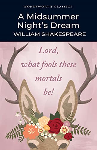 Book cover: “A Midsummer Night’s Dream” with deer antlers and flowers.