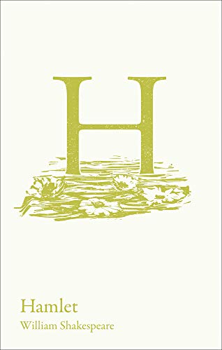 Book cover for Shakespeare’s Hamlet, featuring a large green letter “H”.