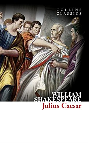 Book cover of Shakespeare’s *Julius Caesar* with a classical painting.